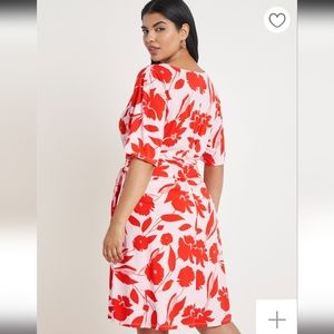 Eloquii Red and White Floral Midi Dress